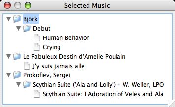 Window 'Selected Music' with different selection Modes
